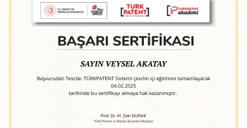 Tto Uzmanımız Veysel Akatay’A Türkpatent’Ten Başarı Sertifikası