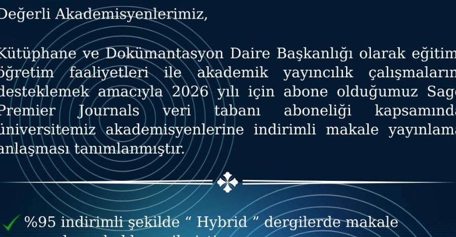 Sage Premier Journals Veri Tabanı İndirimli Makale Yayınlama Anlaşması