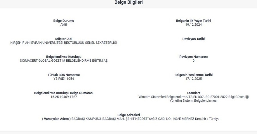Bilgi Güvenliği Yönetim Sertifikası 27001:2022 Yenilenmiştir